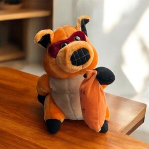 Halloween Bandit Orange Black Pig Plush Stuffed Animal Mask Trick or Treat Bag